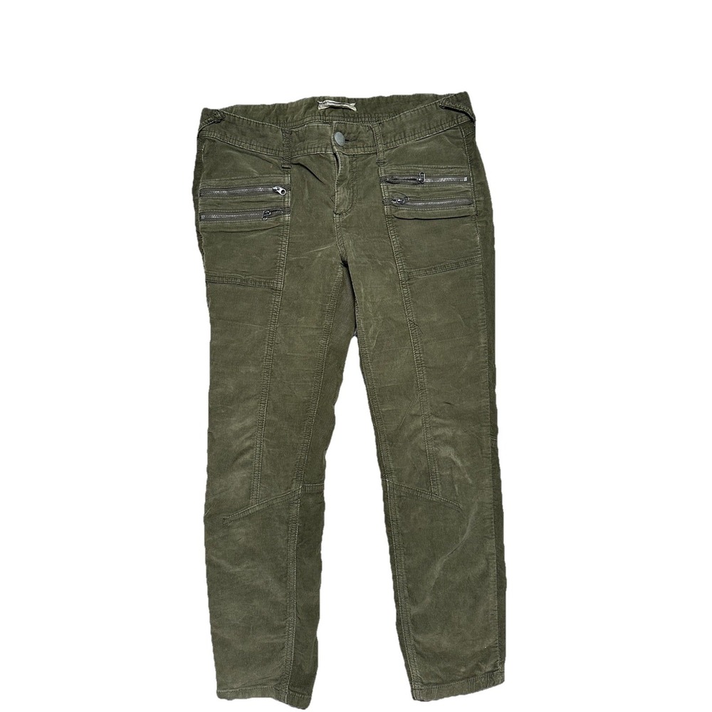 Free People Corduroy Motto Zippers Olive‎ Green Ankle Pants Jeans size 8